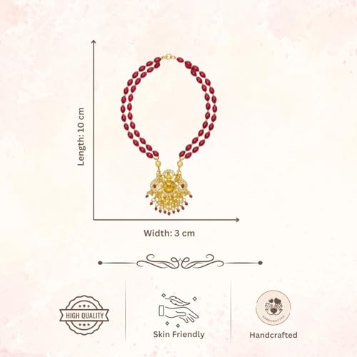 ACCESSHER Women's Traditional Pink Beaded Temple Necklace with Goddess Lakshmi Pendant | Jewelry with Pearl and Stone Embellishments | Ideal for Weddings & Festivals - Image 5