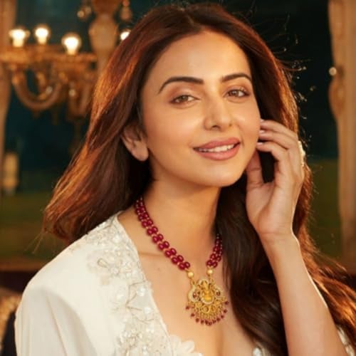 ACCESSHER Women's Traditional Pink Beaded Temple Necklace with Goddess Lakshmi Pendant | Jewelry with Pearl and Stone Embellishments | Ideal for Weddings & Festivals - Image 2
