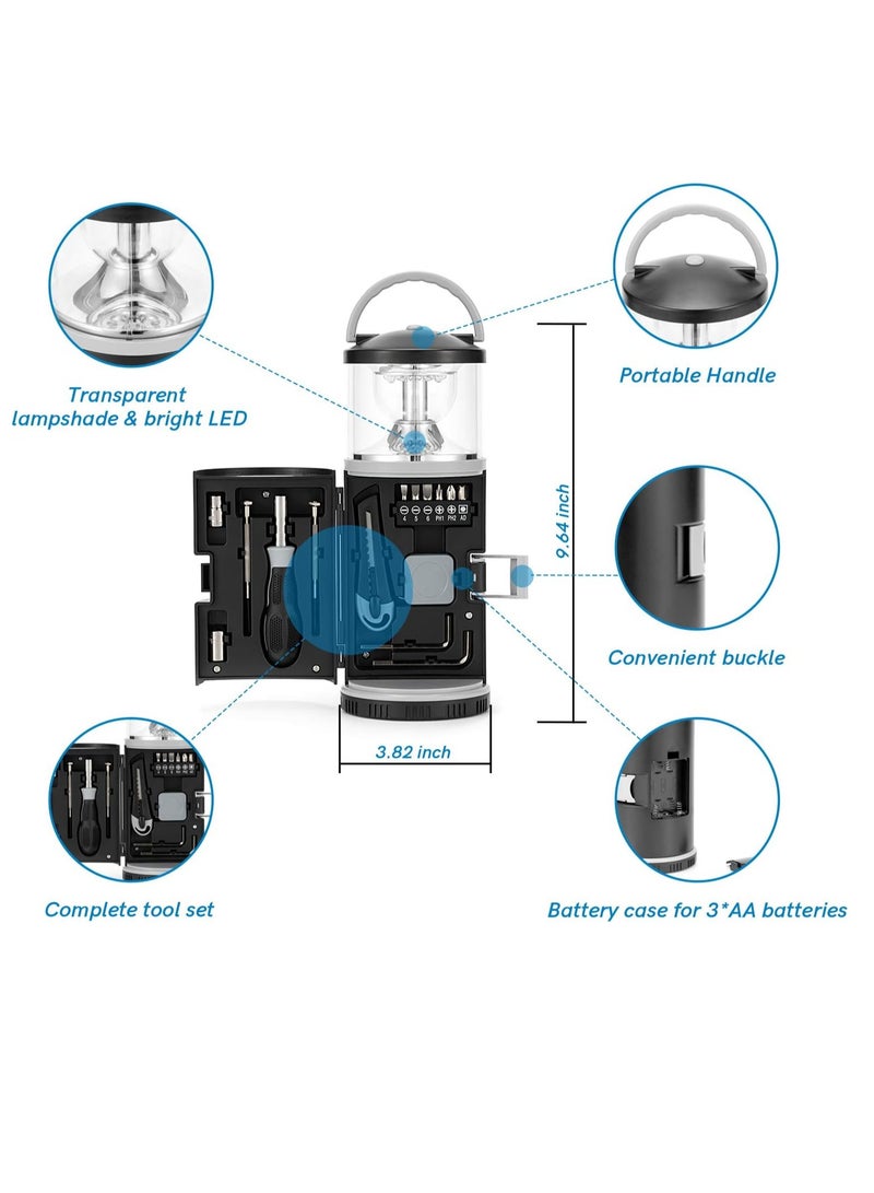 Loquat 2-In-1 LED camping light with kit, battery-operated LED light with 15-piece tool and 2 lighting modes, portable emergency light for camping storm outage in house car workbench - Image 3