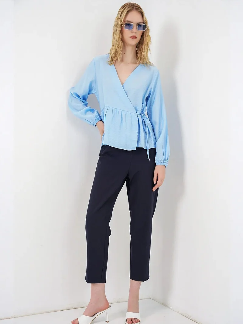 BIG DART BDART V-Neck Tie Detail Crepe Wrap Blouse