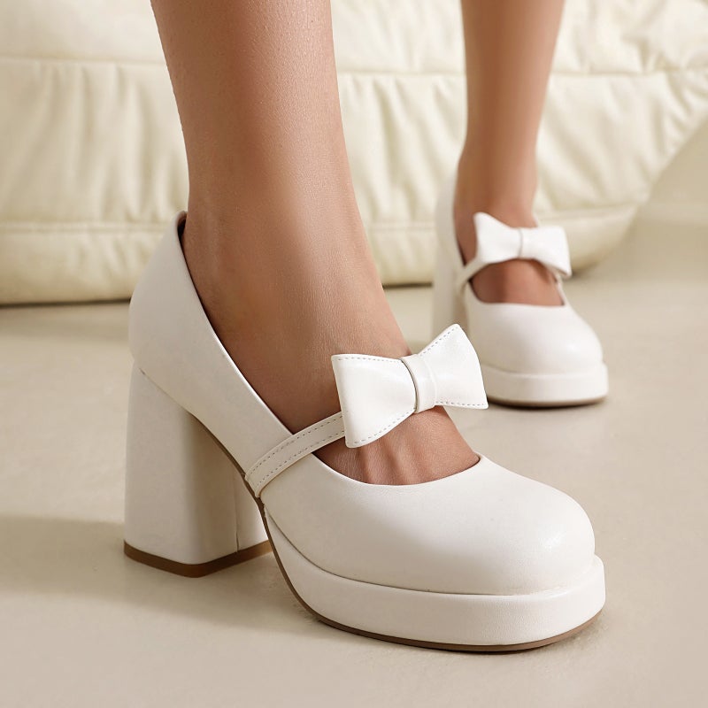 Supply Of High-Heeled Thick-Soled Bow 40-48 Plus Size Shallow Punk Style Ladies Shoes In Spring 2025 - Image 4