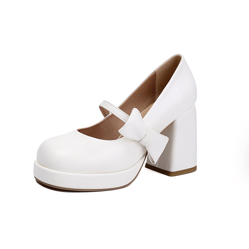 Supply Of High-Heeled Thick-Soled Bow 40-48 Plus Size Shallow Punk Style Ladies Shoes In Spring 2025 - Image 1