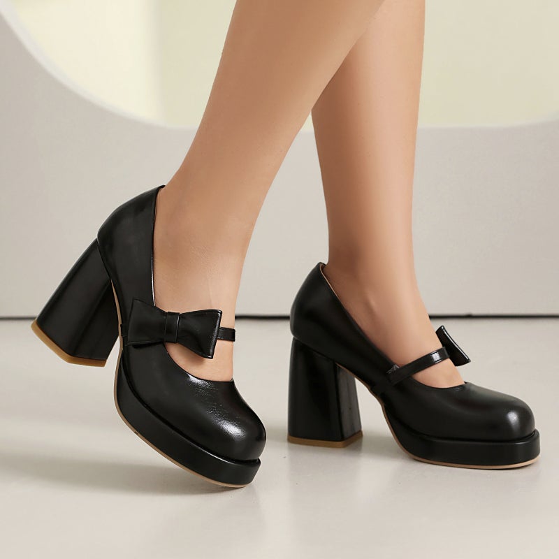Supply Of High-Heeled Thick-Soled Bow 40-48 Plus Size Shallow Punk Style Ladies Shoes In Spring 2025 - Image 2