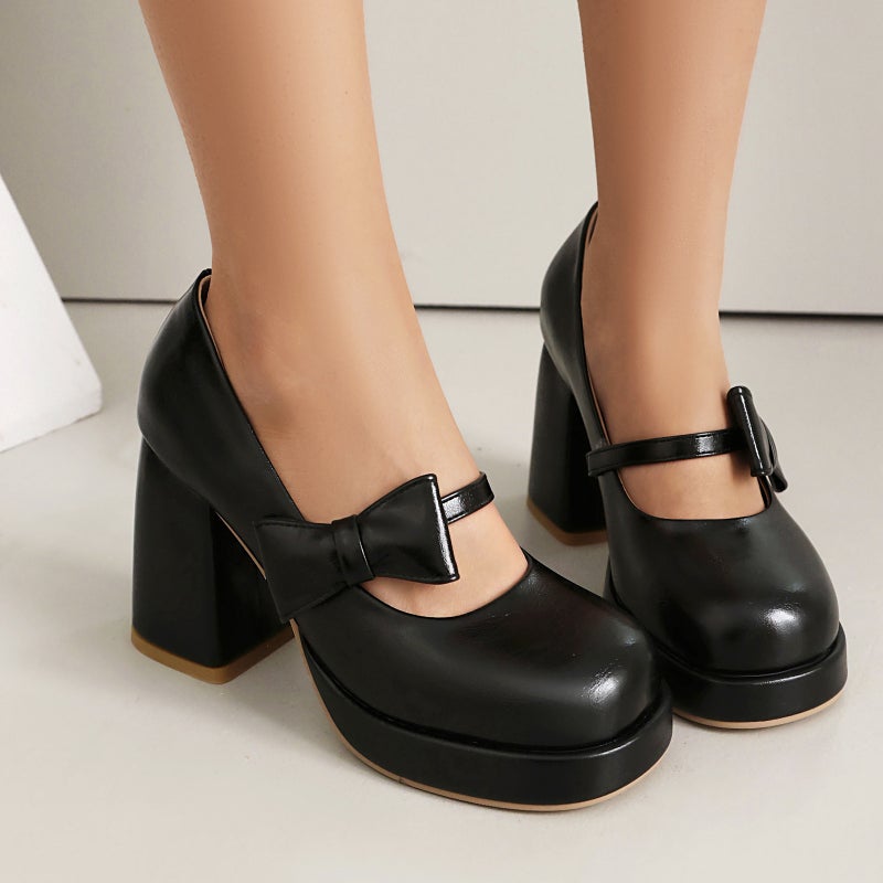 Supply Of High-Heeled Thick-Soled Bow 40-48 Plus Size Shallow Punk Style Ladies Shoes In Spring 2025 - Image 5
