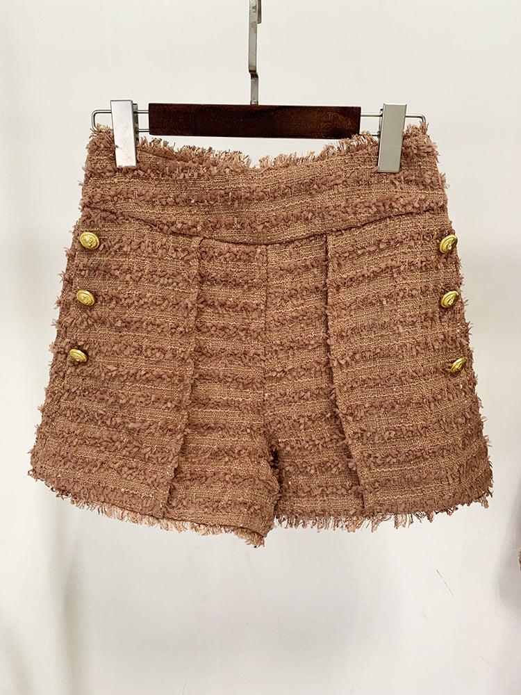 2026 Celebrity Fashion Fringed Tweed Slim-Fit Blazer Pink-Brown - Image 1