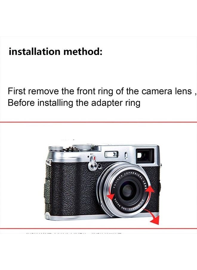 Lens Filter Adapter Ring for Fujifilm Fuji FinePix X100V Camera fit 49mm UV CPL ND Filter Lens Cap Replace Fujifilm AR-X100 Black