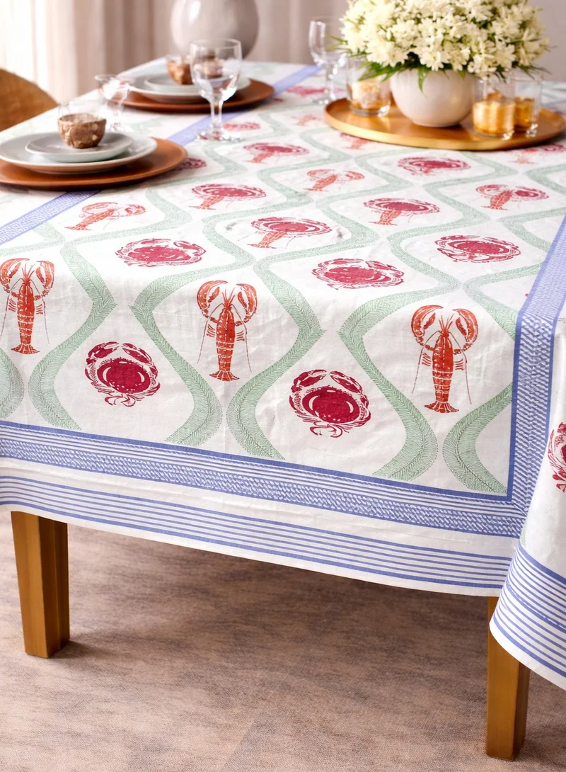 Tohfa Luxe Tohfa Luxe Crab & Lobster Handmade Block Printed Table Cloth – Premium Cotton, Coastal Design (150 × 230 cm)
