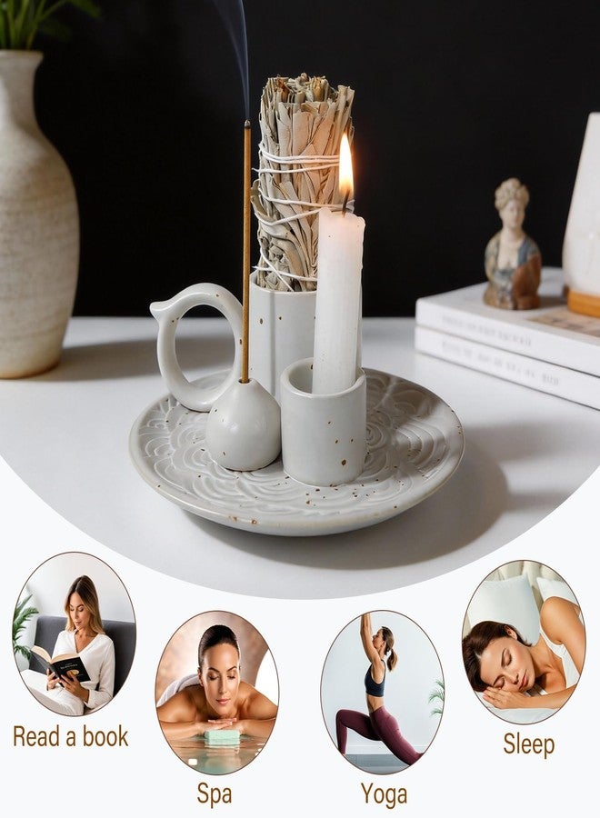 Tnstbiee 4-in-1 White Ceramic Palo Santo Burner & Holder - Versatile Candle and Smudge Tray for Incense Sticks, Cones, and Sage - Ideal Zen Meditation Altar Accessory for Enhanced Aromatic Experience - Image 4