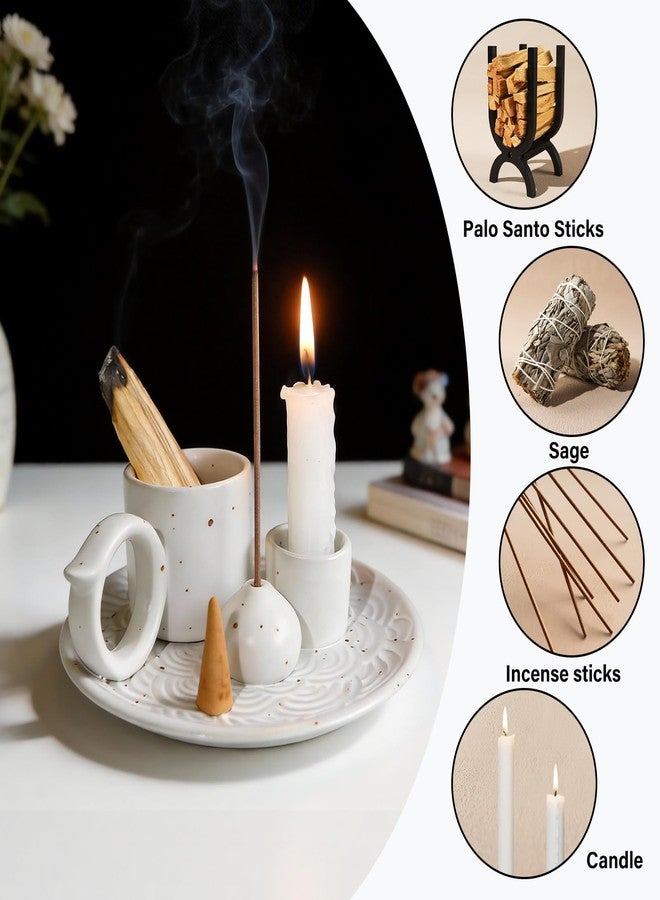 Tnstbiee 4-in-1 White Ceramic Palo Santo Burner & Holder - Versatile Candle and Smudge Tray for Incense Sticks, Cones, and Sage - Ideal Zen Meditation Altar Accessory for Enhanced Aromatic Experience - Image 3