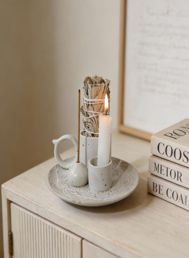 Tnstbiee 4-in-1 White Ceramic Palo Santo Burner & Holder - Versatile Candle and Smudge Tray for Incense Sticks, Cones, and Sage - Ideal Zen Meditation Altar Accessory for Enhanced Aromatic Experience - Image 5