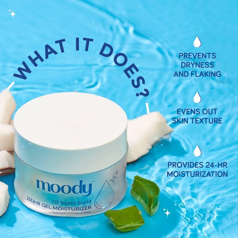 Moody 7D Hydro Burst OilFree Water Gel Face Moisturizer with Hyaluronic Acid Ceramides  Peptides for 100HR Hydration  Skin Barrier Repair Cream For All Skin Types  Men  Women 50 ml - Image 2