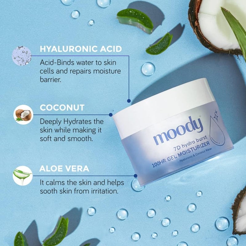 Moody 7D Hydro Burst OilFree Water Gel Face Moisturizer with Hyaluronic Acid Ceramides  Peptides for 100HR Hydration  Skin Barrier Repair Cream For All Skin Types  Men  Women 50 ml - Image 3