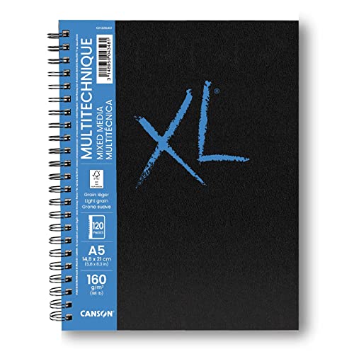 CANSON XL Textured Mixed Media 160gsm A5 Paper Medium Grain Spiral Pad Long Side 60 White Sheets For Professional Artists Students - Image 1