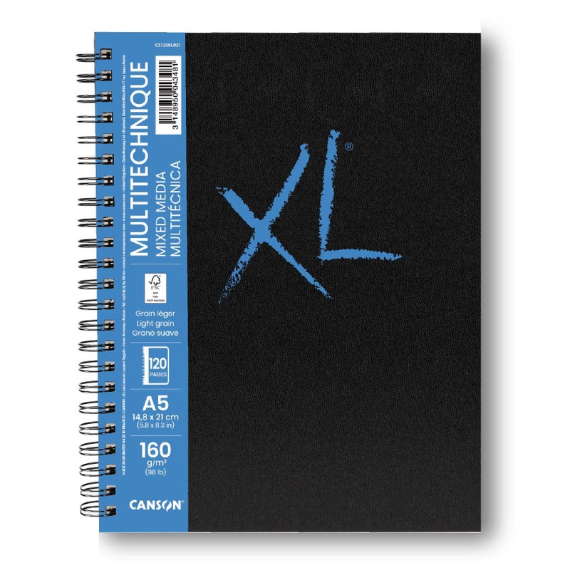 CANSON XL Textured Mixed Media 160gsm A5 Paper Medium Grain Spiral Pad Long Side 60 White Sheets For Professional Artists Students - Image 2
