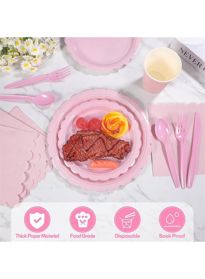 HOMESTAR 25 Guest Party Supplies, Dinnerware Set, Include Scalloped Plates, Napkin, Cup, Spoon, Fork, Knife for Party, Wedding, Birthday, Pink - Image 2