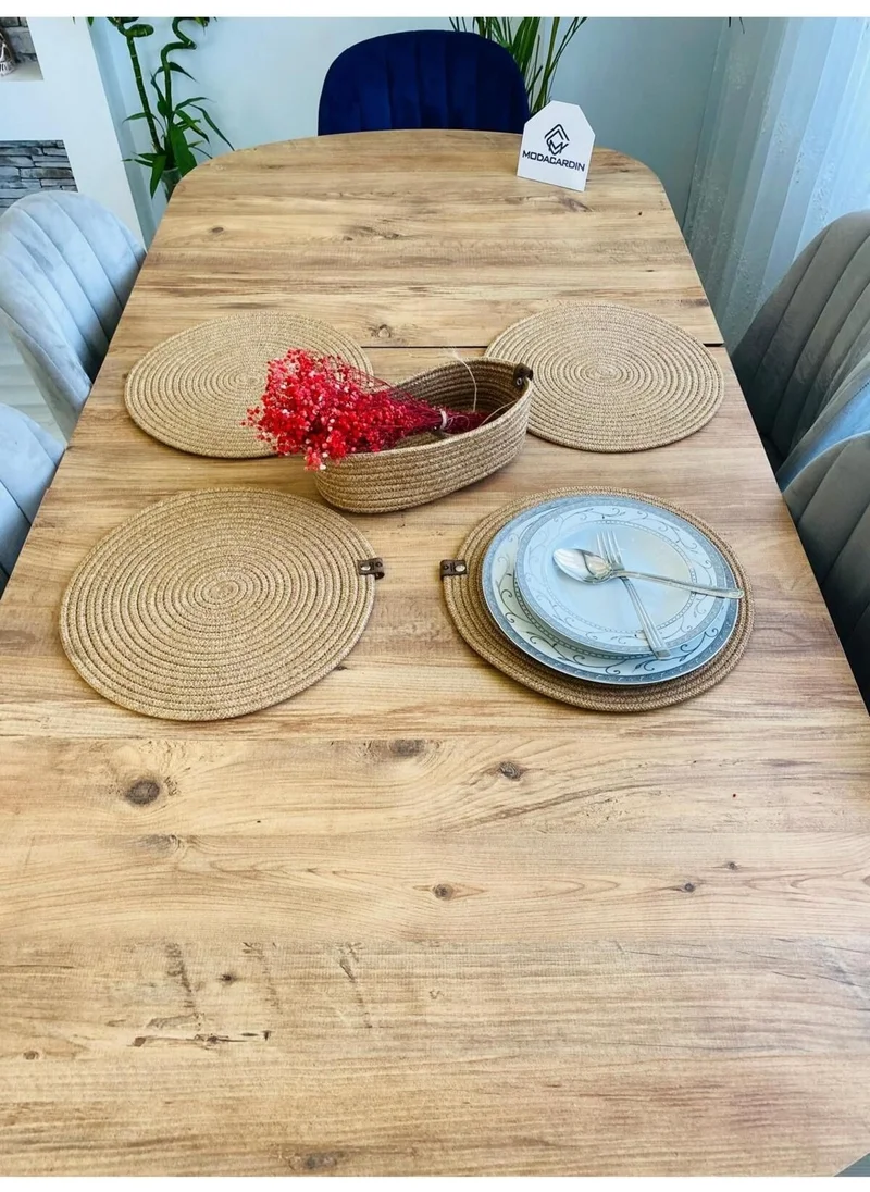 BDZ Deri BDZ Leather Jute Wicker American Service Plate and Basket 5 Pieces