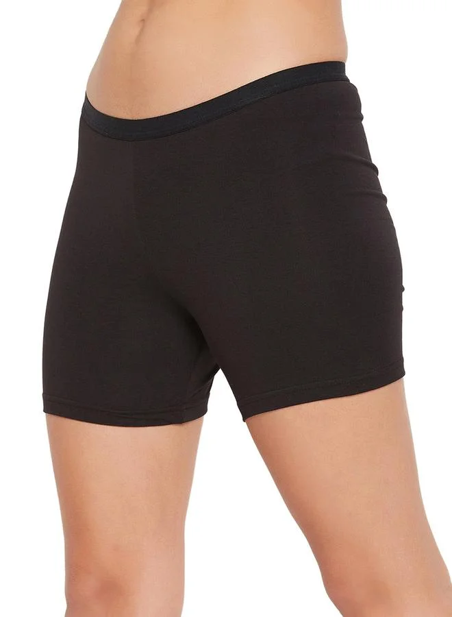 كلوفيا Black Mid-Waist Cotton Blend Boyleg Panty