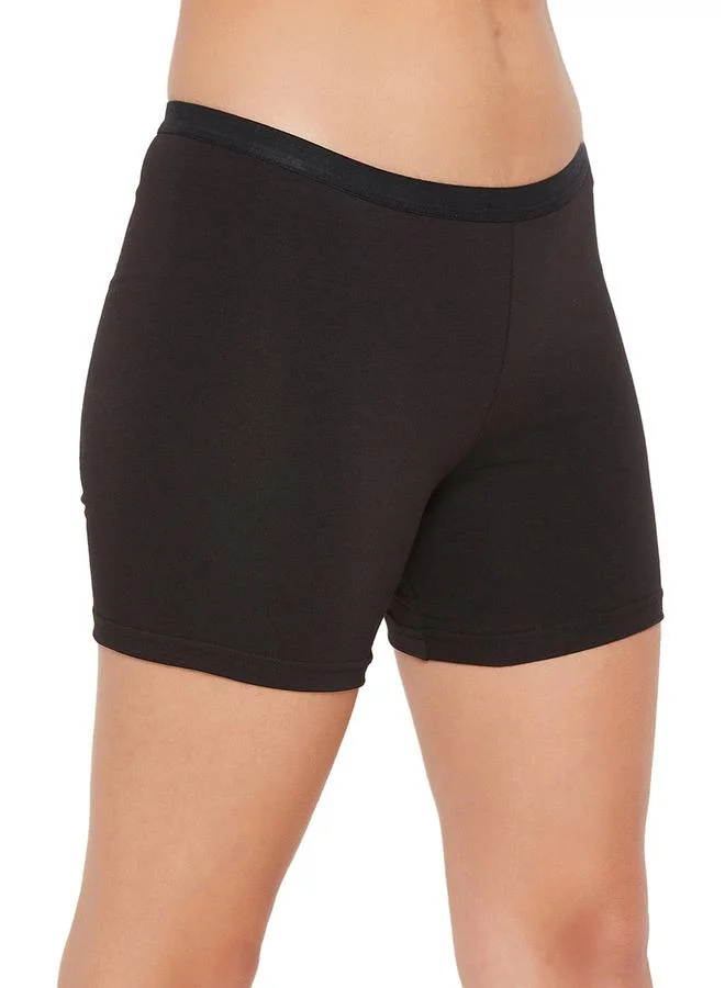 Clovia  Black Mid-Waist Cotton Blend Boyleg Panty for Women | Best Price UAE