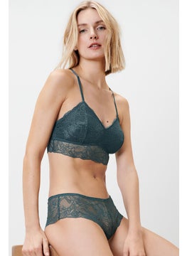 Tchibo Women Textured Lace Hipster Panty, Teal Green  - Image 1