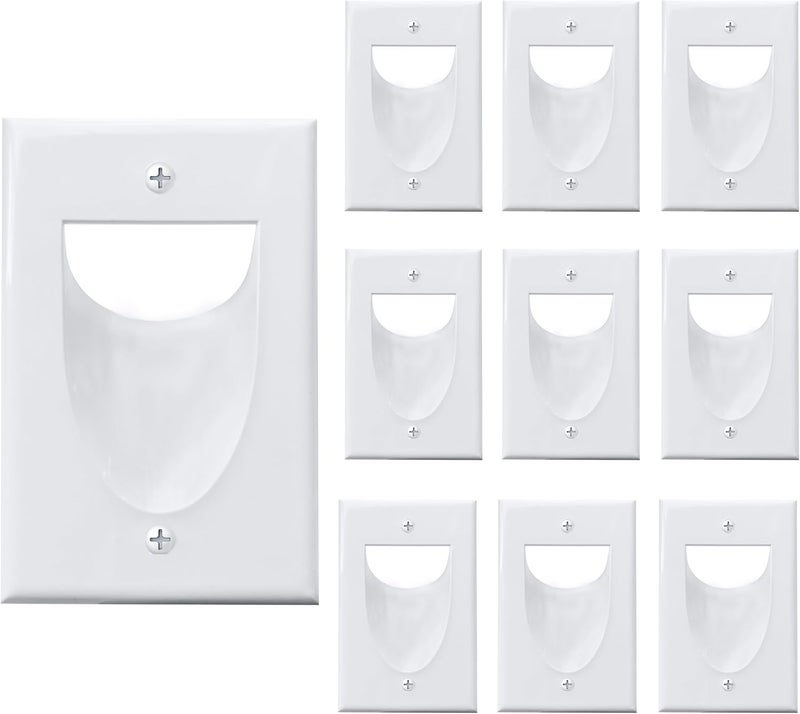 Best Mounts BestMounts - 10 Pack Inner Nose Behind Wall Cable Management TV Cord Hider for Wall Mounted TV - Single Gang Low Voltage Recessed Wall Plates Cable Pass Through for Wires, HDTV, HDMI (White) - Image 1