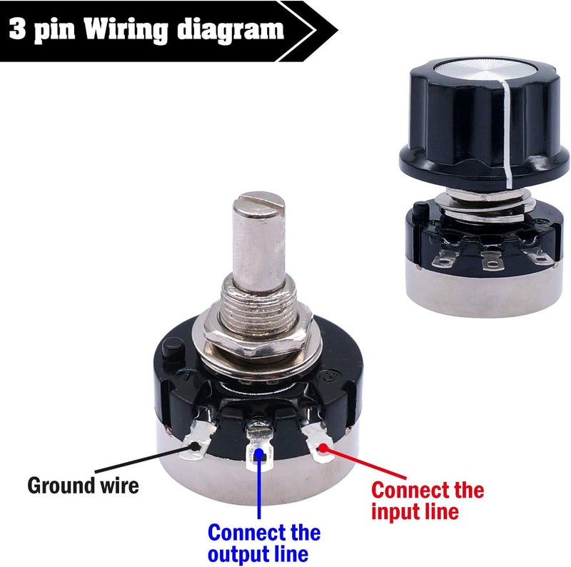 Taiss 2pcs RV24YN20S 30K Potentiometer Single Turn Carbon Film Rotary Taper Potentiometer Used for Inverter speed regulation. Motor speed control + 2pcs A03 knob + 2pcs dials (B303 30K ohm) - Image 2