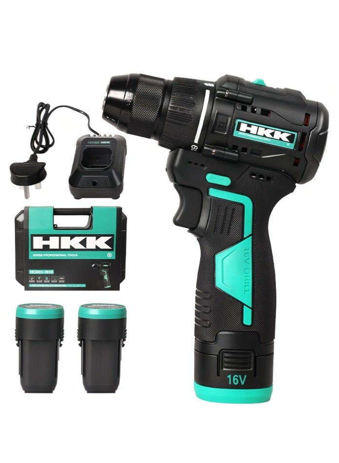 HKK 16V Cordless Drill Driver – 2000mAh Battery, 50N.m Torque, 19+1 Settings, 2-Speed (0-400/1400RPM), 10mm Max Drilling – for Wood Drilling & Screwdriving - Image 1