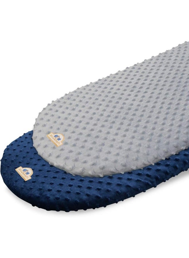 BlueSnail Soft and Strechy Minky Bassinet Fitted Sheet, Cradle Sheets for Bassinet Pad/Mattress 2pk (Bassinet, Navy+Gray) - Image 1