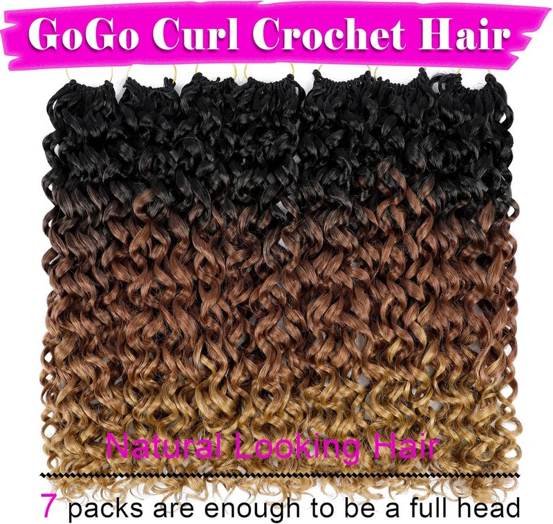 Eerya 7 Packs GoGo Curl Crochet Hair 18 Inch Long Curly Crochet Hair for Women Beach Curl Water Wave Deep Twist Crochet Braids Synthetic Braiding Hair Extensions (18 Inch, T1B/30/27) - Image 2