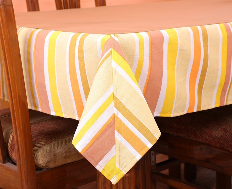Dekor World 25 Pieces Cotton Stripe Printed Rectangle Table Cover with Place Mat & Napkin (Yellow-Khakhi, Table: 150x275 cm, Place Mat: 33x47 cm; Napkin: 45x45 cm) for Dining Table - Image 3