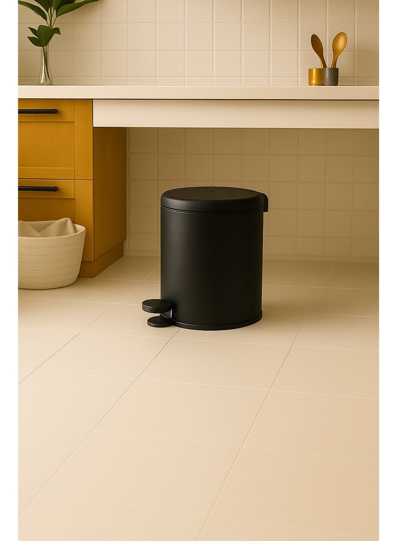 Primanova 6 Liter Stainless Steel Pedal Waste Bin With Soft-Close Lid & Inner Bucket – Compact Trash Can For Bathroom, Kitchen, Office, Bedroom & Living Room (Matt Black) - Image 3