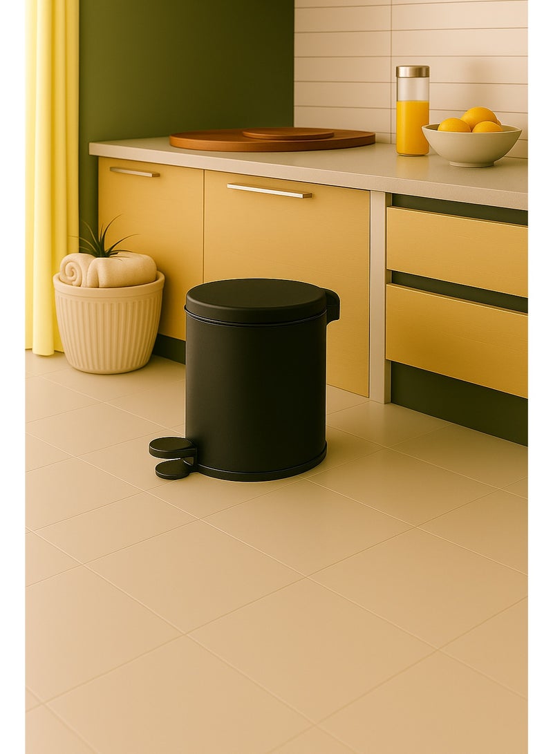 Primanova 6 Liter Stainless Steel Pedal Waste Bin With Soft-Close Lid & Inner Bucket – Compact Trash Can For Bathroom, Kitchen, Office, Bedroom & Living Room (Matt Black) - Image 2
