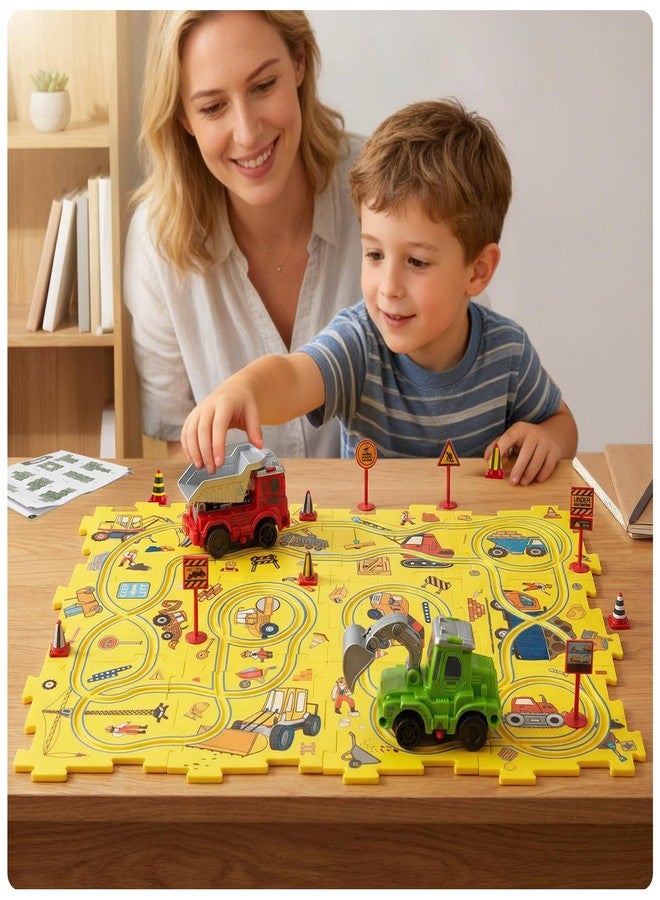 YOOYID Plastic Puzzles for Kids Ages 3-5 with Toy Cars (Excavator + Dump Truck), Toddler Puzzle Track Car Play Set, Critical Thinking Educational Toys, Toys for 3 4 5 6 Year Old Boys Girls - Image 3