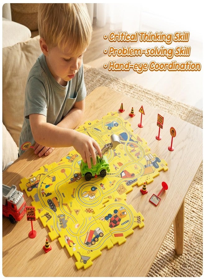 YOOYID Plastic Puzzles for Kids Ages 3-5 with Toy Cars (Excavator + Dump Truck), Toddler Puzzle Track Car Play Set, Critical Thinking Educational Toys, Toys for 3 4 5 6 Year Old Boys Girls - Image 2
