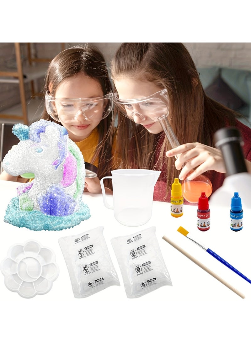 DIY Growing Crystal Science Craft Kit, 3D Unicorn - Educational STEM Kit for Kids, Candy Slime Coloring Sketch, Watercolor Craft, Toy & Gift for Boys & Girls, Safe & Entertaining Games - Image 1