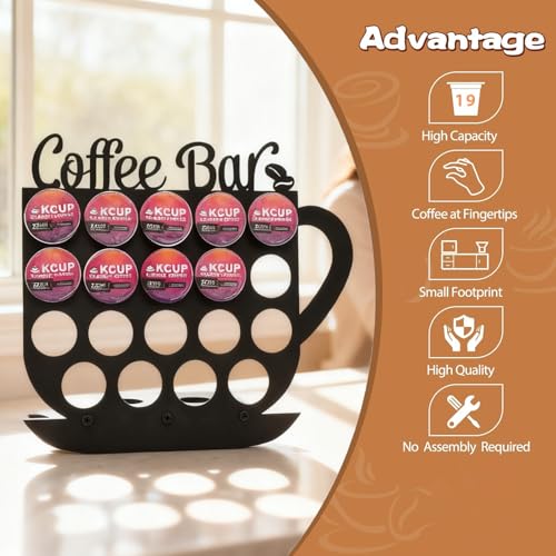 YiJaLyn Metal K Cups Coffee Pod Holder, 19 Pods Holder Display,Coffee Bar Organizer for Home ,Kitchen,Office or Workspace, Black frosted Capsule Storage | Stylish Lettering Decor (Coffee Bar) - Image 4