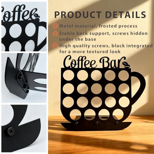 YiJaLyn Metal K Cups Coffee Pod Holder, 19 Pods Holder Display,Coffee Bar Organizer for Home ,Kitchen,Office or Workspace, Black frosted Capsule Storage | Stylish Lettering Decor (Coffee Bar) - Image 2