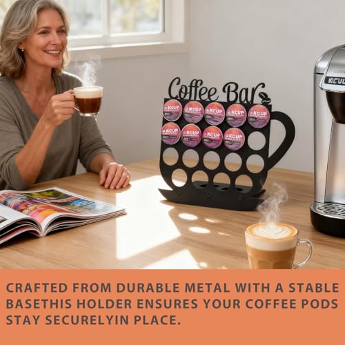 YiJaLyn Metal K Cups Coffee Pod Holder, 19 Pods Holder Display,Coffee Bar Organizer for Home ,Kitchen,Office or Workspace, Black frosted Capsule Storage | Stylish Lettering Decor (Coffee Bar) - Image 5