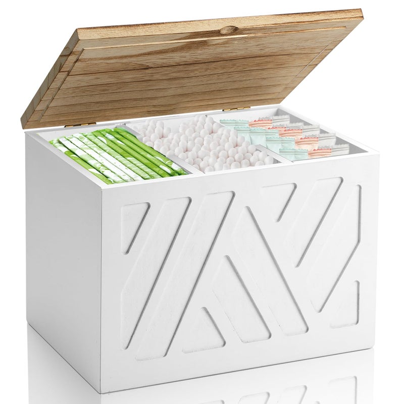 MROUEN Tampon Holder for Bathroom,White Feminine Product Organizer,Girl Stuff Box for Bathroom,Pad and Tampon Organizer for Bathroom,Pad Holder for Bathroom,Shark Week Bathroom Organizer,Bathroom Accessories - Image 1