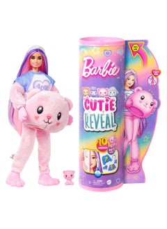 Mattel BARBIE Barbie Cutie Reveal Doll & Accessories, Teddy Bear Plush Costume & 10 Surprises Including Color Change, “Love” Cozy Cute Tees  - Image 1