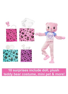 Mattel BARBIE Barbie Cutie Reveal Doll & Accessories, Teddy Bear Plush Costume & 10 Surprises Including Color Change, “Love” Cozy Cute Tees  - Image 3