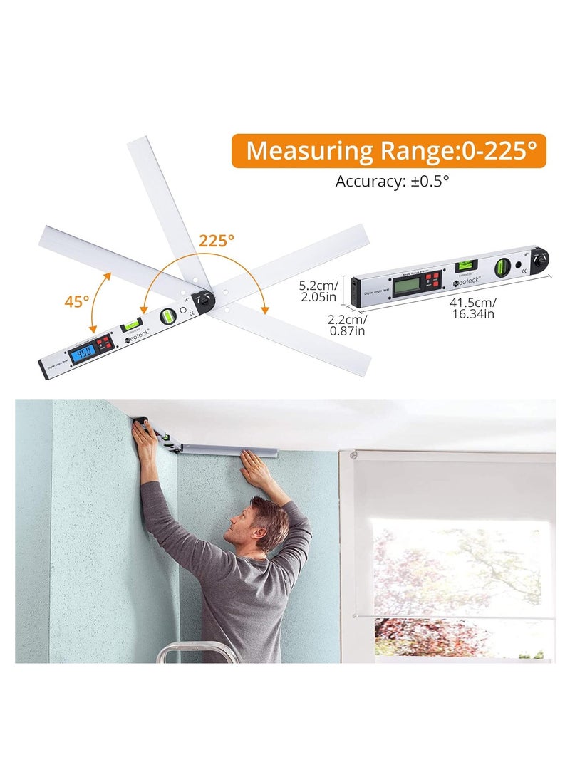 Angle Finder, Aluminum Digital Angle Finder, Protractor 225° 16 inch Backlit LCD Digital, with Horizontal and Vertical Bubble, Internal & External Angle Measurement Tool, Woodwork Angle Detector - Image 3