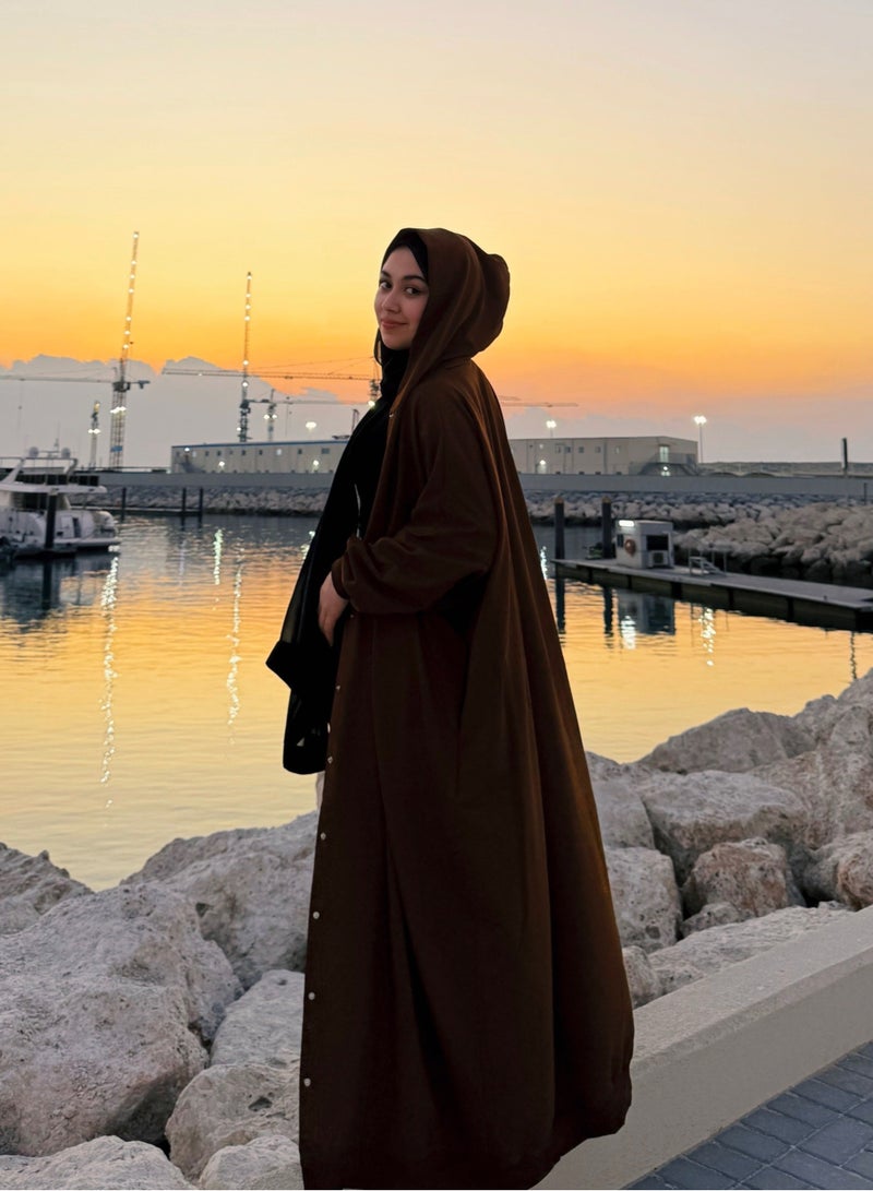 DIMAR BY DIYORA Women's Hoodie Abaya Long Sleeve Buttoned Front Casual Loose-Fit Oversize Maxi Dress Soft Fabric Elegant Comfortable - Brown - Image 2
