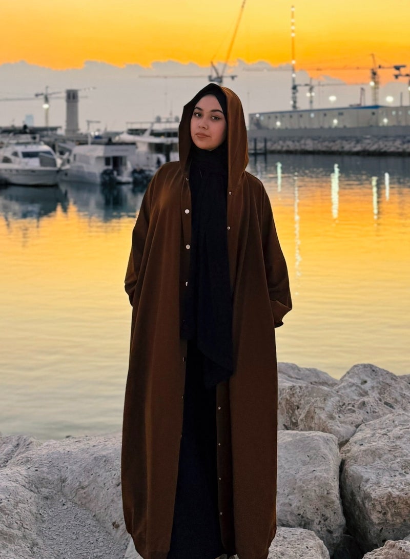 DIMAR BY DIYORA Women's Hoodie Abaya Long Sleeve Buttoned Front Casual Loose-Fit Oversize Maxi Dress Soft Fabric Elegant Comfortable - Brown - Image 3