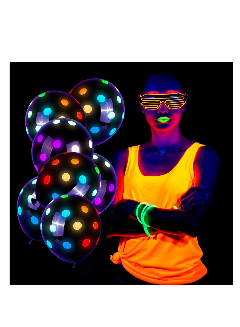 SYOSI Neon Glow Balloons, 50 Pieces UV Neon Party Supplies Blacklight Reactive Fluorescent Polka Dots Balloons Glow in the Dark Neon Latex Balloons for Birthday Wedding Arch Party Decoration - Image 3