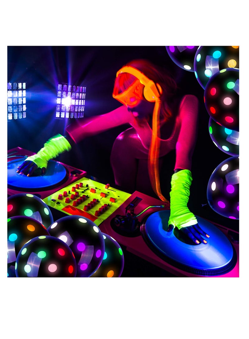 SYOSI Neon Glow Balloons, 50 Pieces UV Neon Party Supplies Blacklight Reactive Fluorescent Polka Dots Balloons Glow in the Dark Neon Latex Balloons for Birthday Wedding Arch Party Decoration - Image 2