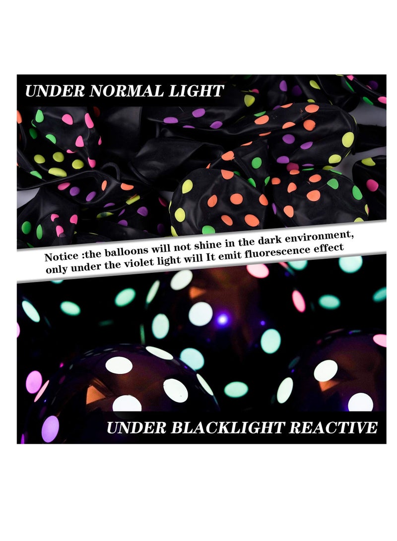 SYOSI Neon Glow Balloons, 50 Pieces UV Neon Party Supplies Blacklight Reactive Fluorescent Polka Dots Balloons Glow in the Dark Neon Latex Balloons for Birthday Wedding Arch Party Decoration - Image 4
