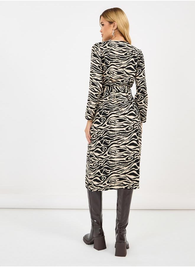 Styli - Animal Print A-Line Midi Dress with Tie Belt - Image 1