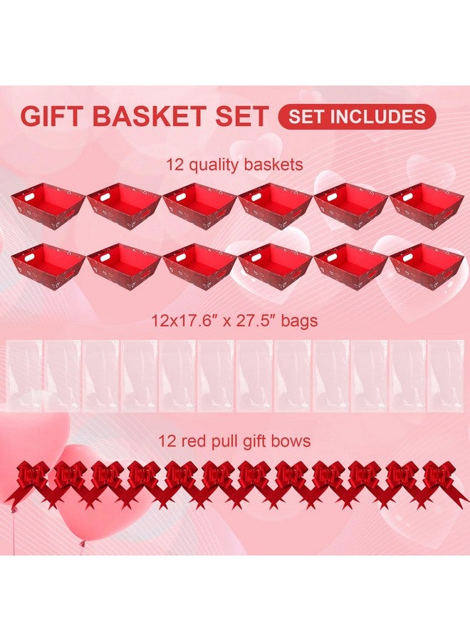 Kolewo4ever 36 Pieces 12 Pack Valentine'S Day Basket Gift Set 8X10'' Gifts Baskets For Gifts Empty To Fill With Basket Empty Basket Bags Red Pull Bows (Valentine'S Day) - Image 3