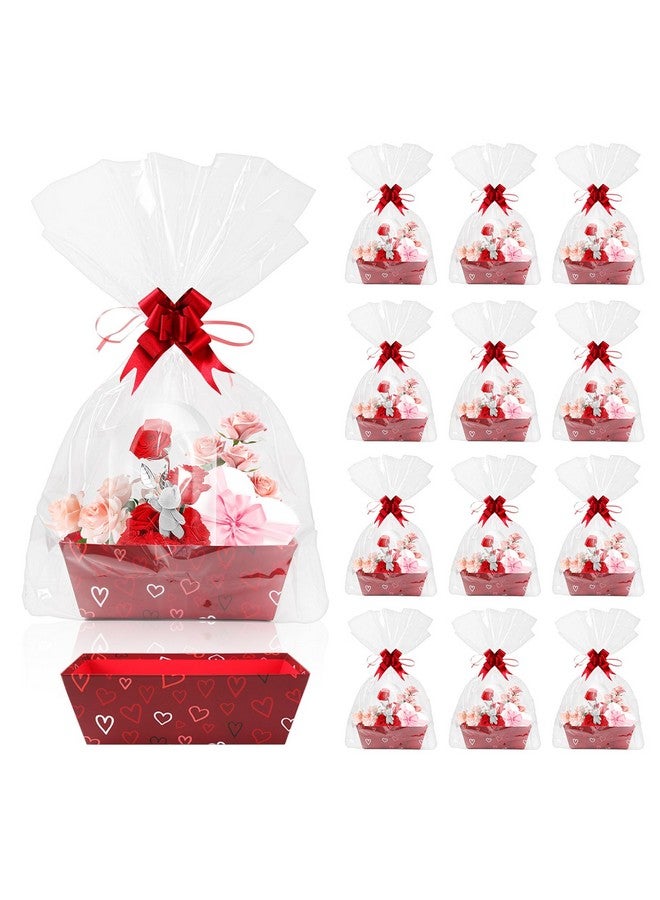 Kolewo4ever 36 Pieces 12 Pack Valentine'S Day Basket Gift Set 8X10'' Gifts Baskets For Gifts Empty To Fill With Basket Empty Basket Bags Red Pull Bows (Valentine'S Day) - Image 1
