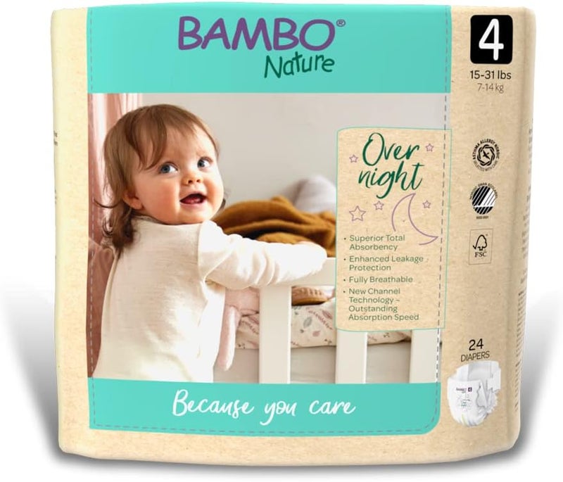 BAMBO NATURE حفاضات بامبو ناتشر الليلية للأطفال مقاسات 3 إلى 6 حجم 4 96 قطعة - Image 1